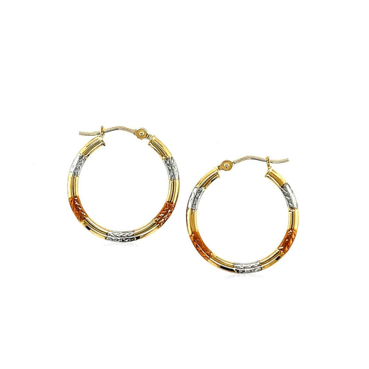 10k Tri-Color Gold Classic Hoop Earrings with Diamond Cut Details | Richard Cannon Jewelry