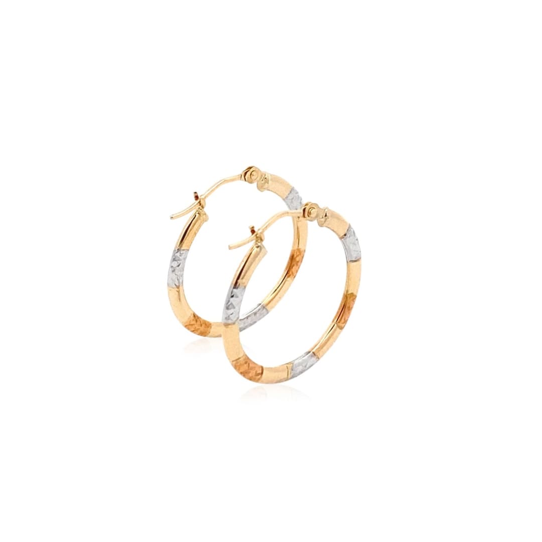 10k Tri-Color Gold Classic Hoop Earrings with Diamond Cut Details | Richard Cannon Jewelry