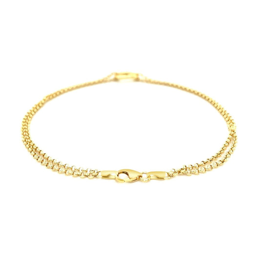 10k Yellow Gold Double Rolo Chain Anklet with an Open Heart Station | Richard Cannon