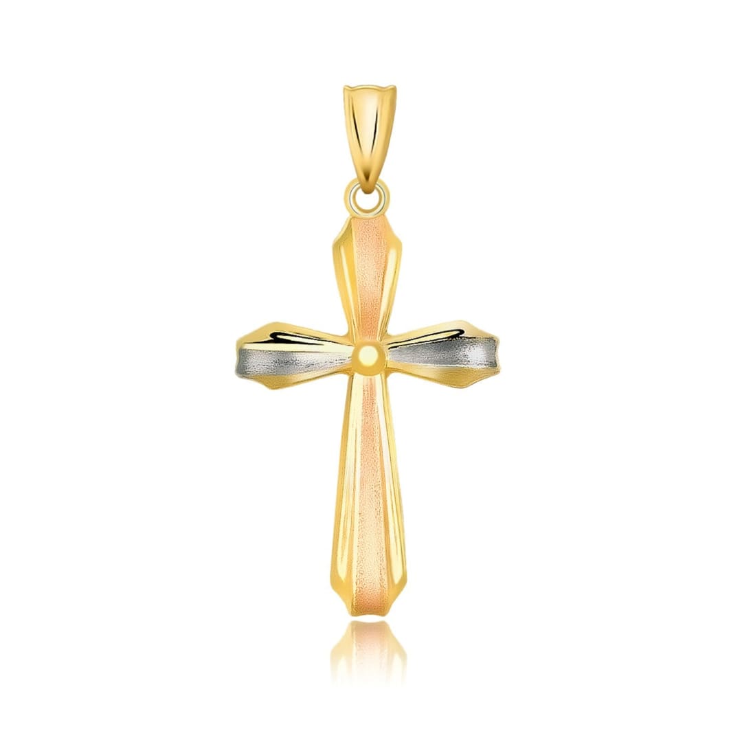 14k Tri Color Gold Cross Motif Pendant with Textured Finish | Richard Cannon Jewelry