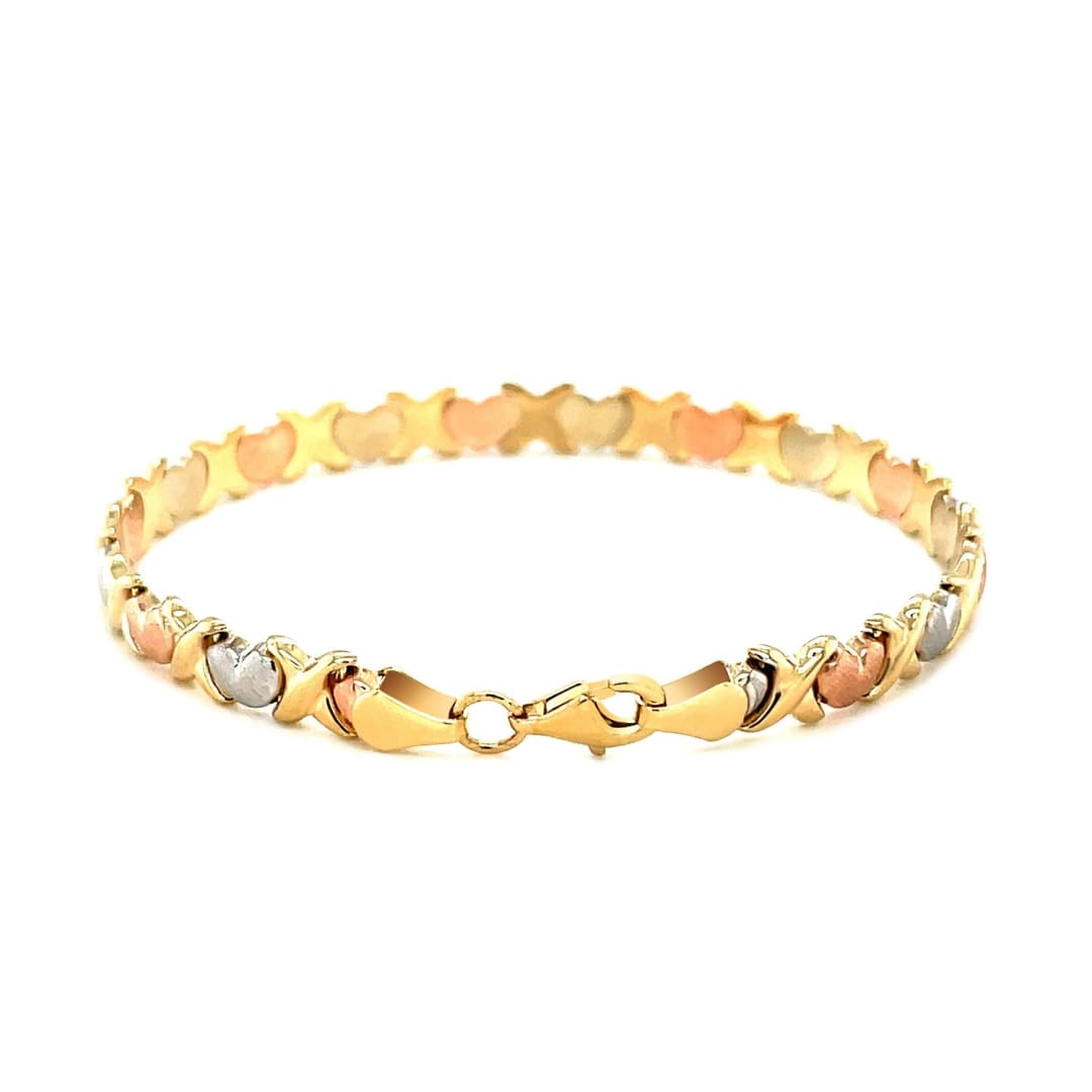 14k Tri-Color Gold Fancy Satin Heart Line Bracelet | Richard Cannon Jewelry
