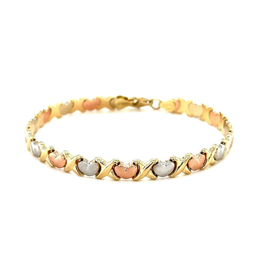 14k Tri-Color Gold Fancy Satin Heart Line Bracelet | Richard Cannon Jewelry
