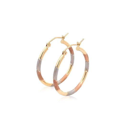 14k Tri-Color Textured Hoop Earrings (1inch Diameter) | Richard Cannon Jewelry