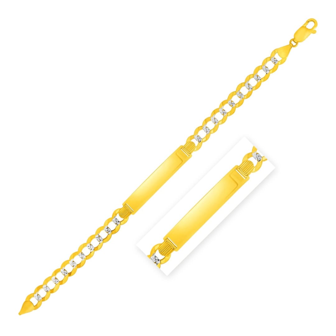 14k Two Tone Gold 8 1/2 inch Mens Curb Chain ID Bracelet with White Pave | Richard Cannon