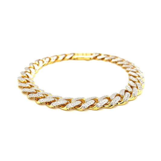 14k Two Tone Gold 8 1/4 inch Curb Chain Bracelet with White Pave | Richard Cannon Jewelry