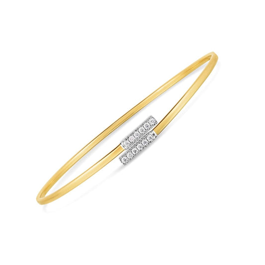 14k Two Tone Gold Diamond Bypass Bar Bangle | Richard Cannon Jewelry