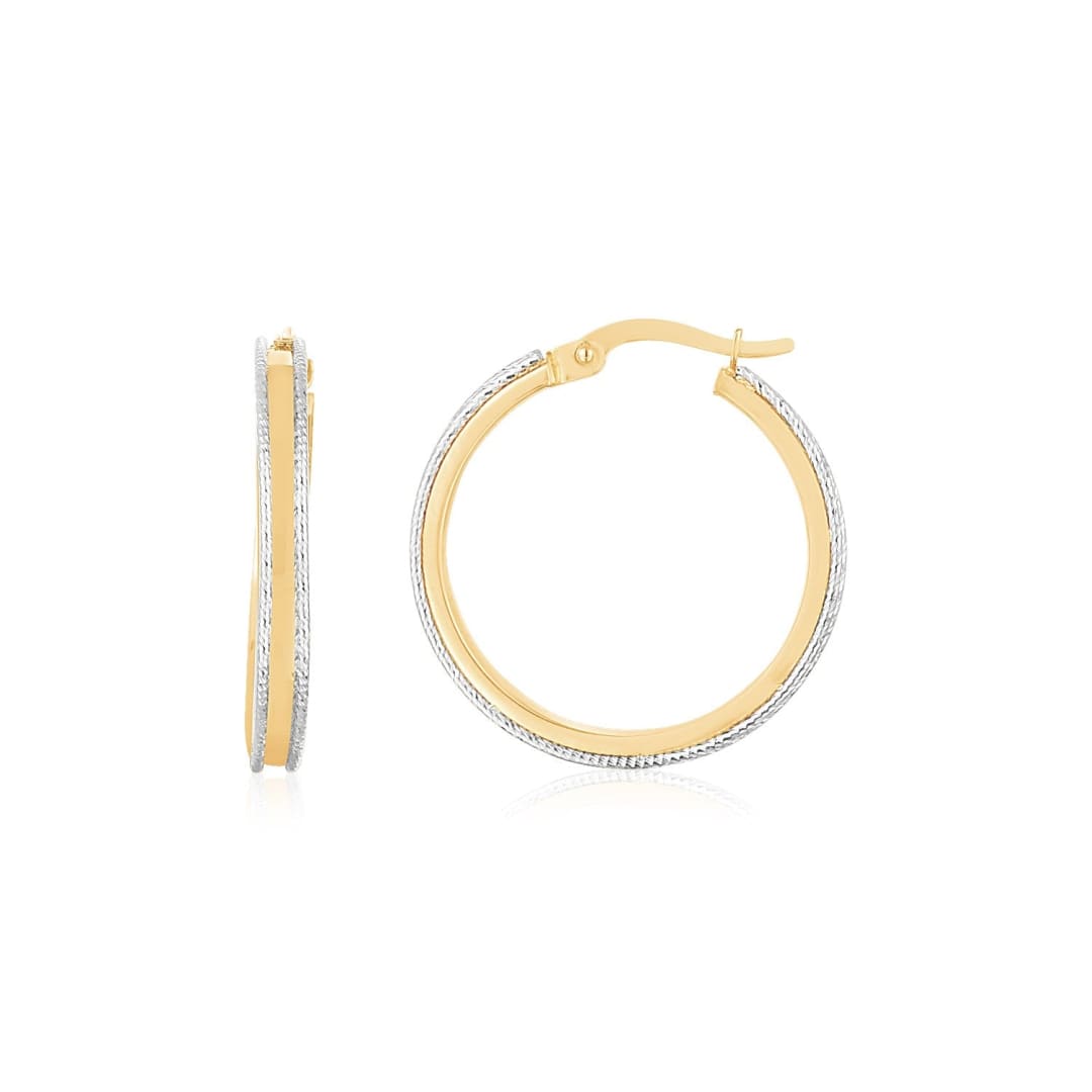 14K Two Tone Gold Diamond Cut Round Hoop Earrings | Richard Cannon Jewelry