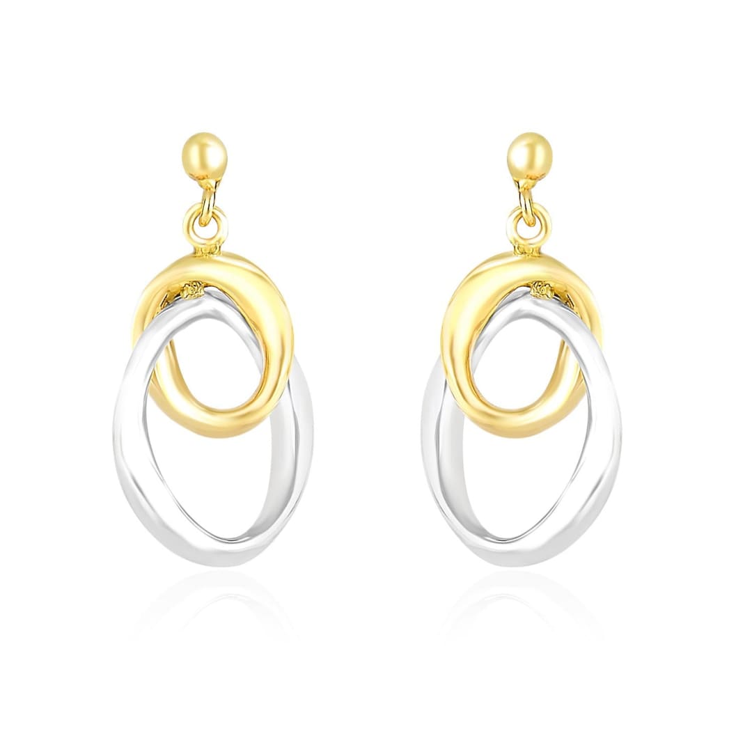 14k Two-Tone Gold Drop Earrings with Interlaced Oval Sections | Richard Cannon Jewelry