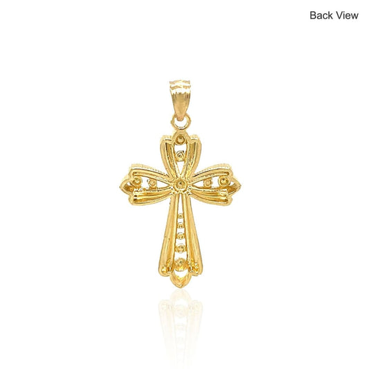 14k Two-Tone Gold Fancy Cross Pendant with Diamond Cuts | Richard Cannon Jewelry