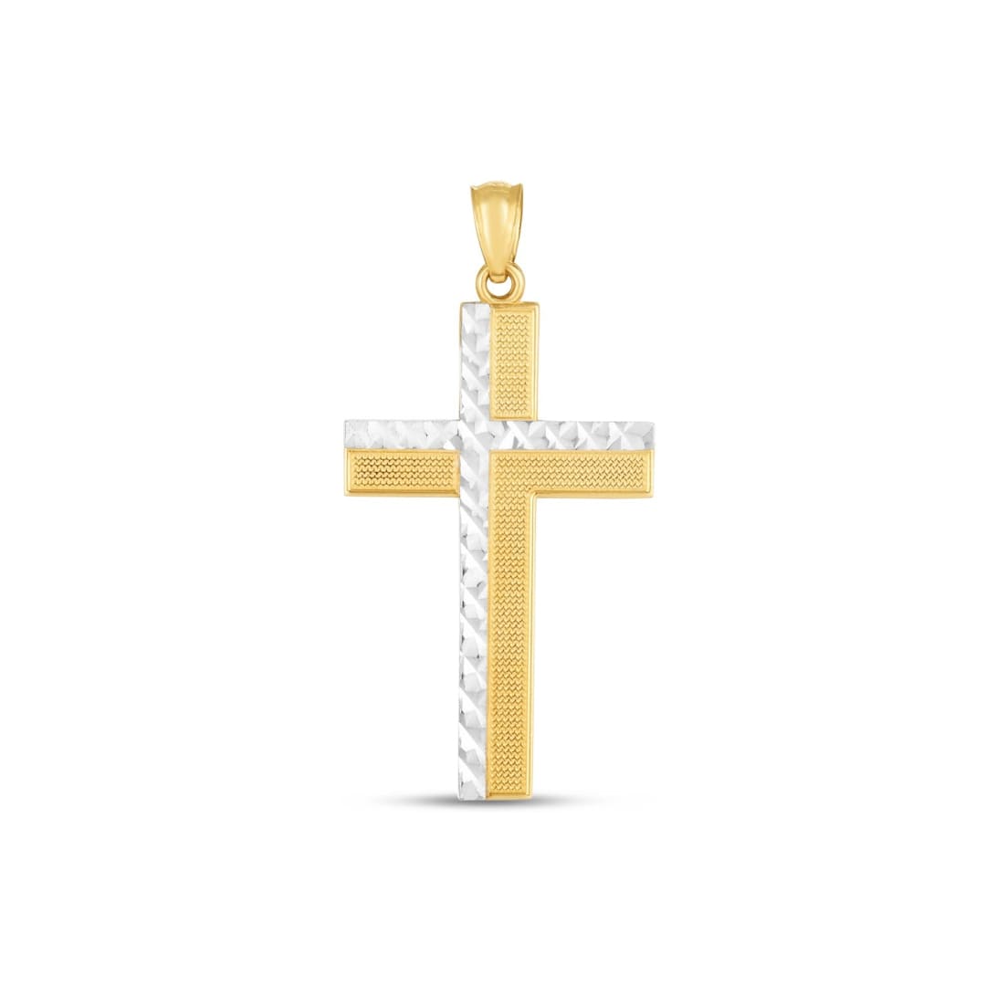 14k Two Tone Gold High Polish Diamond Cut Cross Pendant | Richard Cannon Jewelry