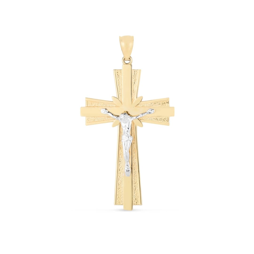 14k Two Tone Gold High Polish Diamond Cut Cross Pendant | Richard Cannon Jewelry