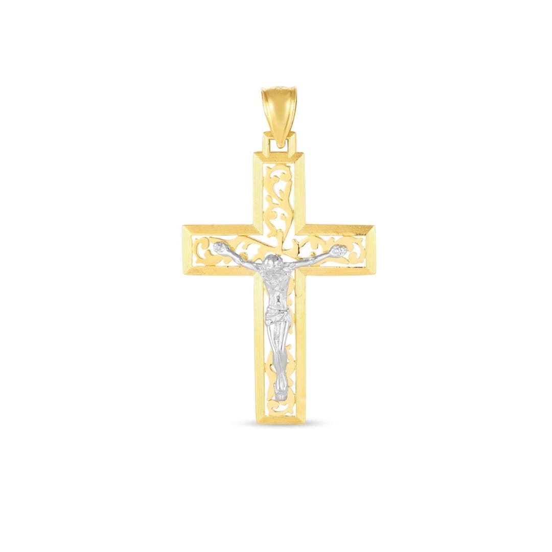 14k Two Tone Gold High Polish Diamond Cut Cross Pendant | Richard Cannon Jewelry