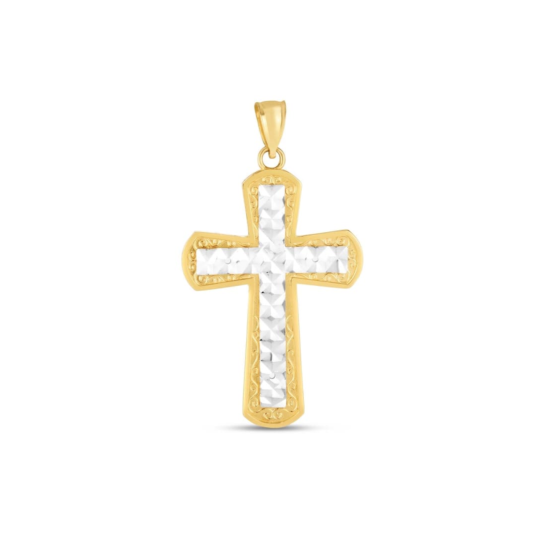 14k Two Tone Gold High Polish Diamond Cut Cross Pendant | Richard Cannon Jewelry