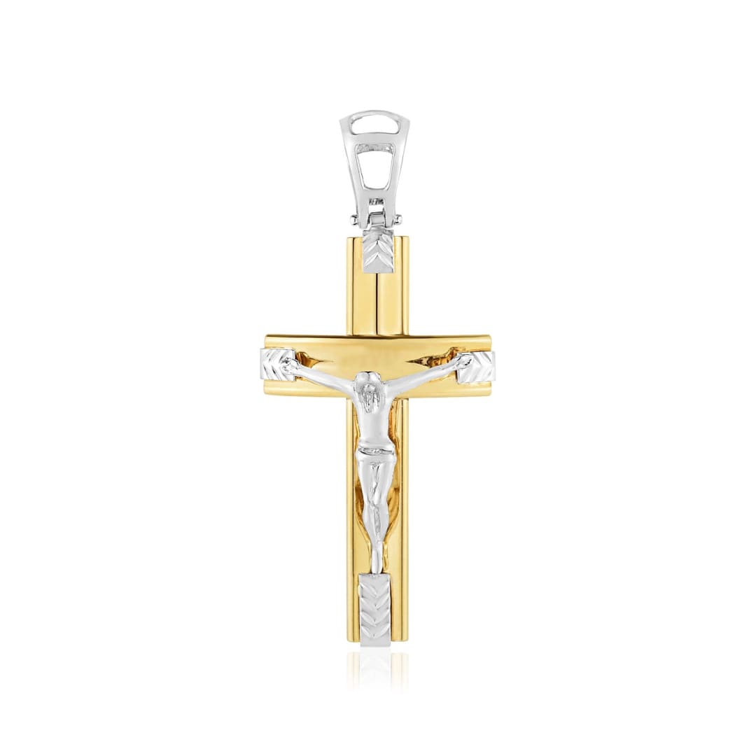 14k Two Tone Gold High Polish Diamond Cut Cross Pendant | Richard Cannon Jewelry