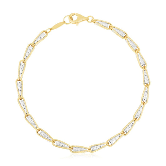 14k Two Tone Gold High Polish Diamond Cut Link Chain Bracelet | Richard Cannon Jewelry