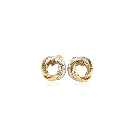 14k Two-Tone Gold Multi-Textured Open Circle Style Entwined Earrings | Richard Cannon
