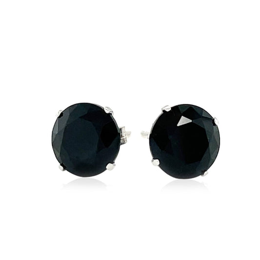 14k White Gold 8.0mm Round Black CZ Stud Earrings | Richard Cannon Jewelry