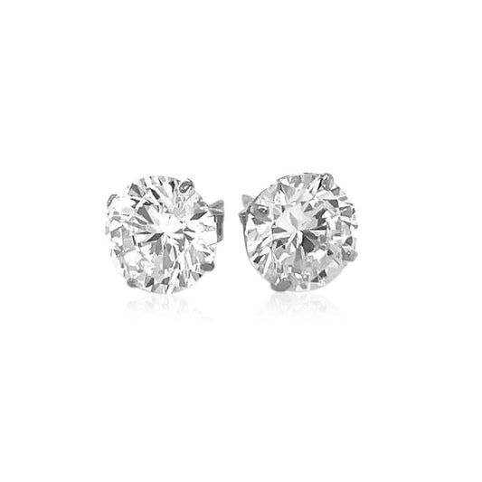 14k White Gold 8.0mm Round CZ Stud Earrings | Richard Cannon Jewelry