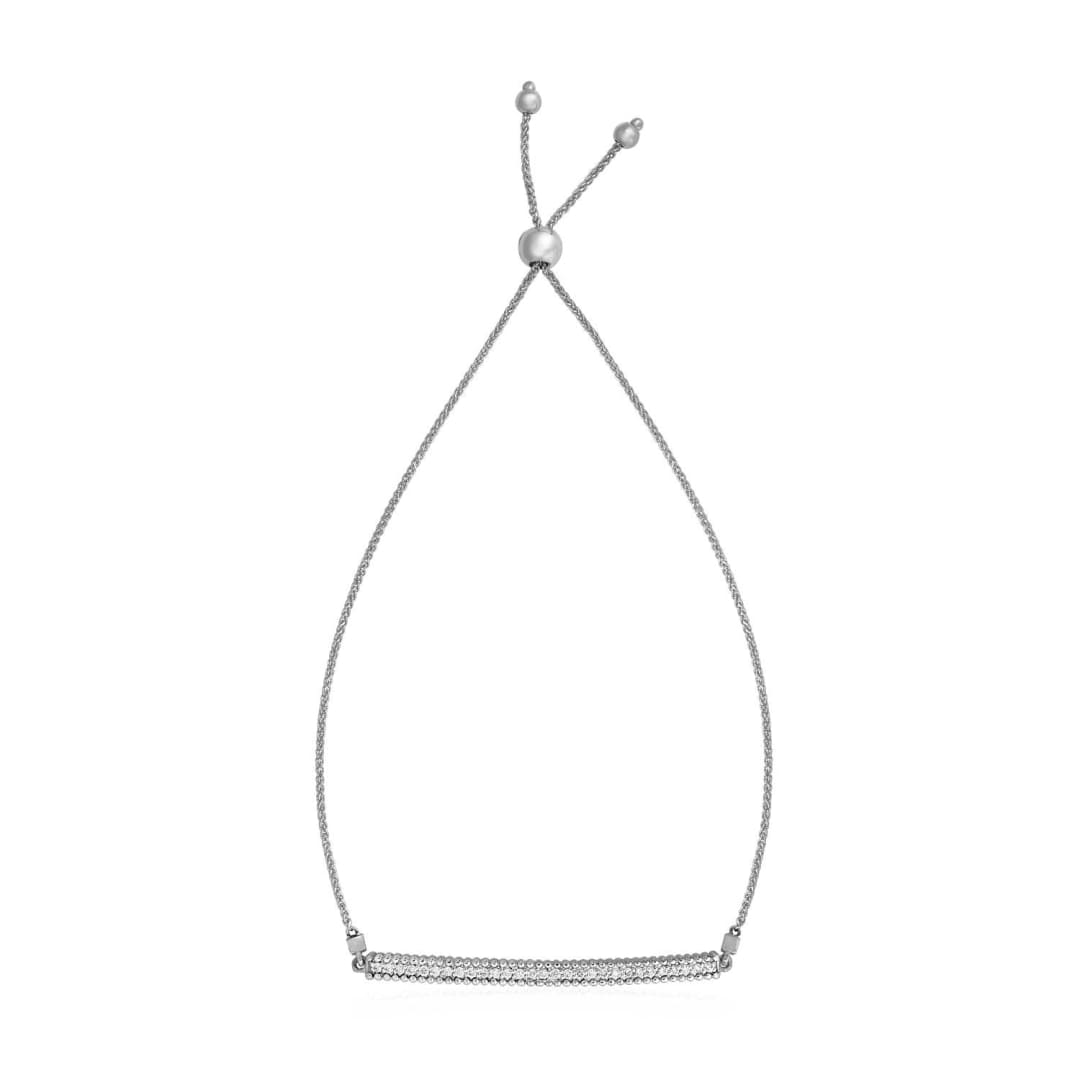 14k White Gold Adjustable Bracelet with Textured Bar | Richard Cannon Jewelry