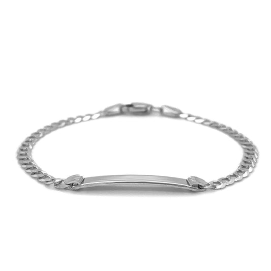 14k White Gold Curb Link Chain Polished Children’s ID Bracelet | Richard Cannon Jewelry