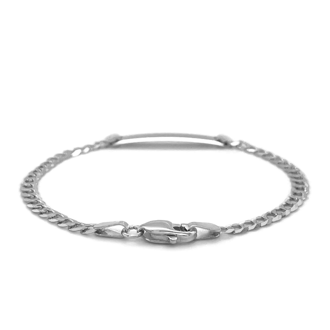 14k White Gold Curb Link Chain Polished Children’s ID Bracelet | Richard Cannon Jewelry