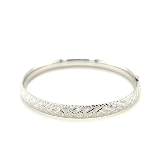14k White Gold Diamond Carved Bangle (6.0 mm) | Richard Cannon Jewelry