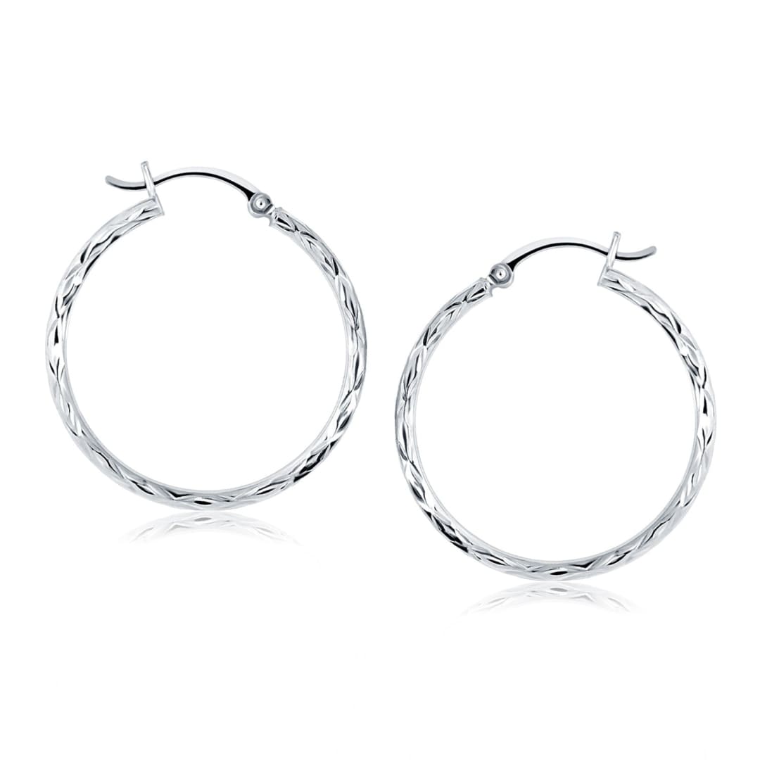 14k White Gold Diamond Cut Hoop Earrings | Richard Cannon Jewelry