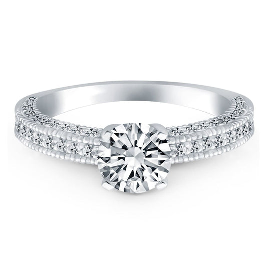 14k White Gold Diamond Micropave Milgrain Engagement Ring | Richard Cannon Jewelry