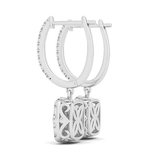 14k White Gold Double Halo Cushion Outer Shaped Diamond Earrings (3/4 cttw) | Richard