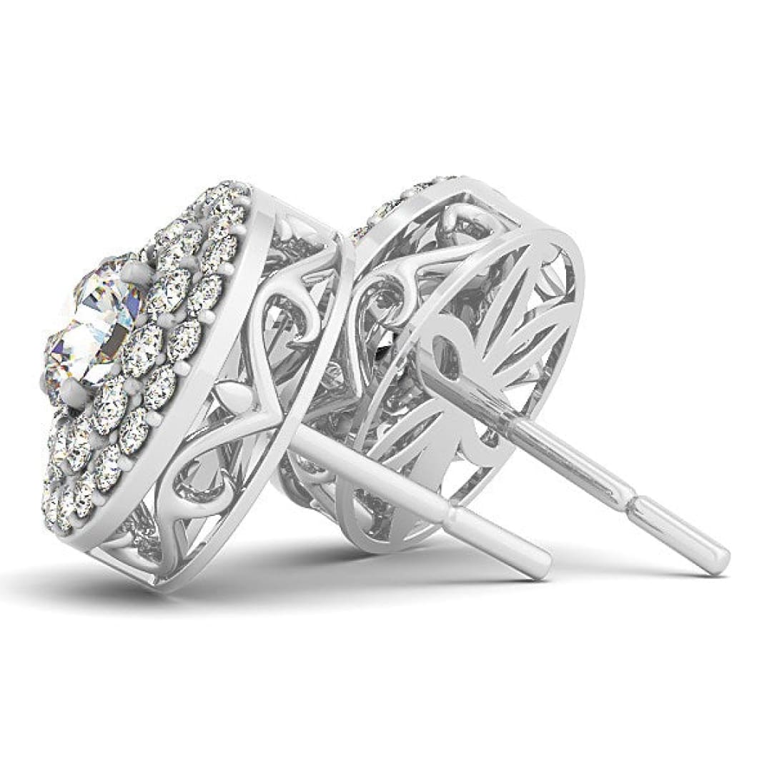 14k White Gold Double Halo Round Diamond Earrings (1 1/4 cttw) | Richard Cannon Jewelry