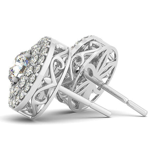 14k White Gold Double Halo Round Diamond Earrings (1 1/4 cttw) | Richard Cannon Jewelry
