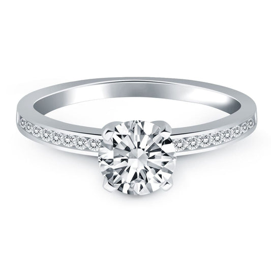 14k White Gold Engagement Ring with Diamond Channel Set Band | Richard Cannon Jewelry