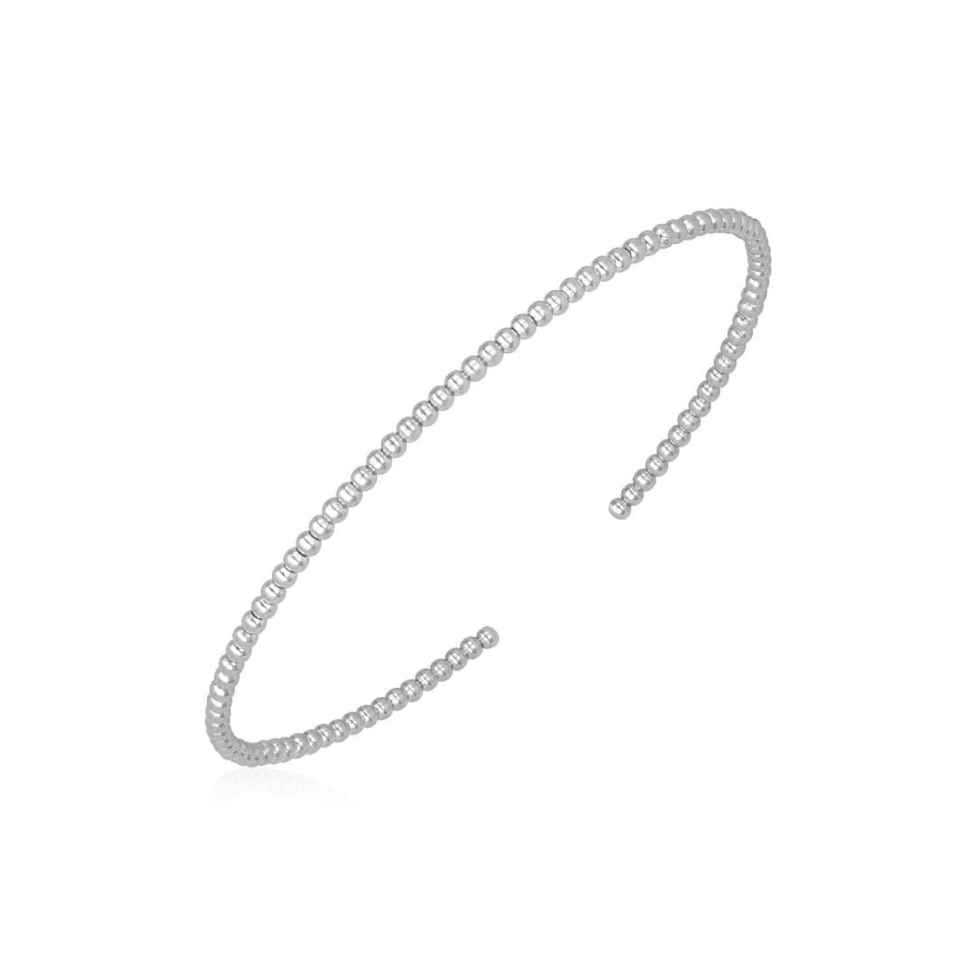 14k White Gold High Polish Bead Cuff Bangle (2mm) | Richard Cannon Jewelry