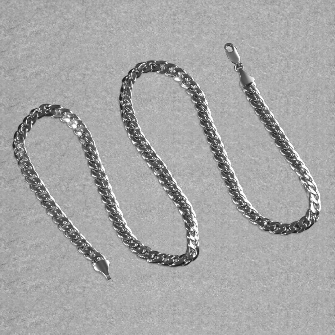 14K White Gold Miami Cuban Semi Solid Chain (7.00 mm) | Richard Cannon Jewelry