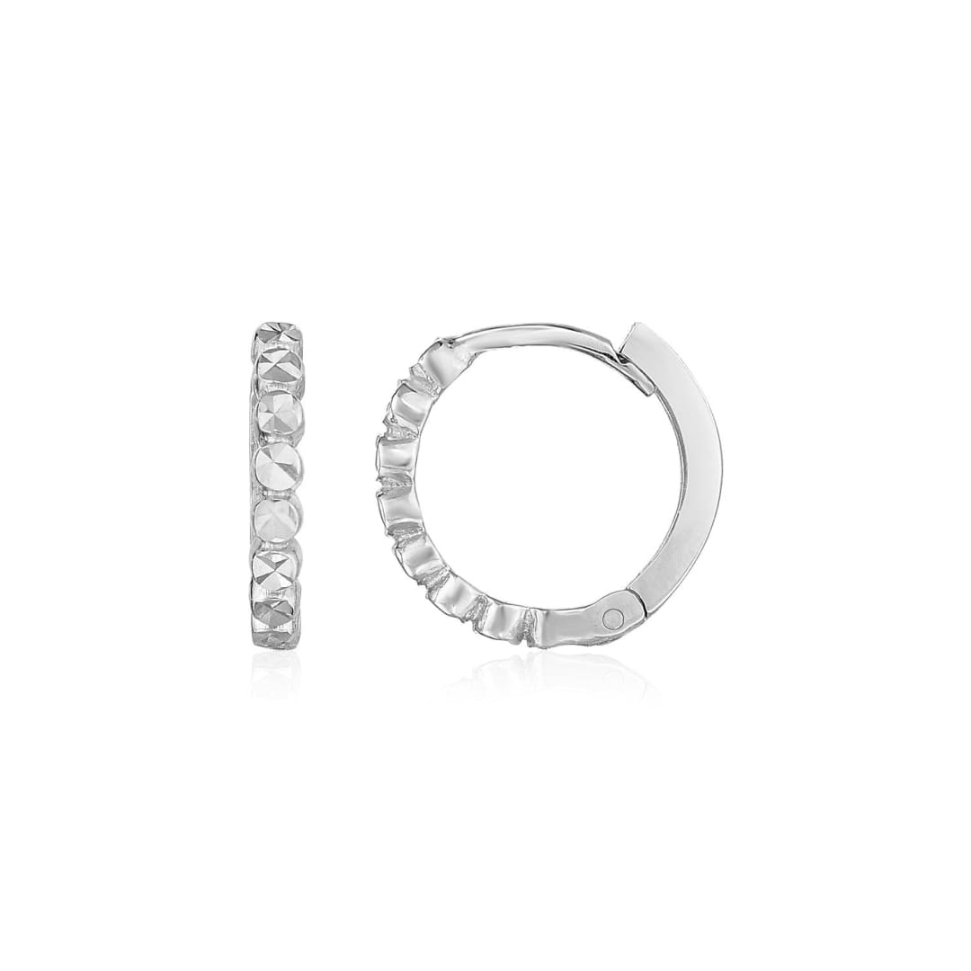 14k White Gold Petite Textured Round Hoop Earrings | Richard Cannon Jewelry