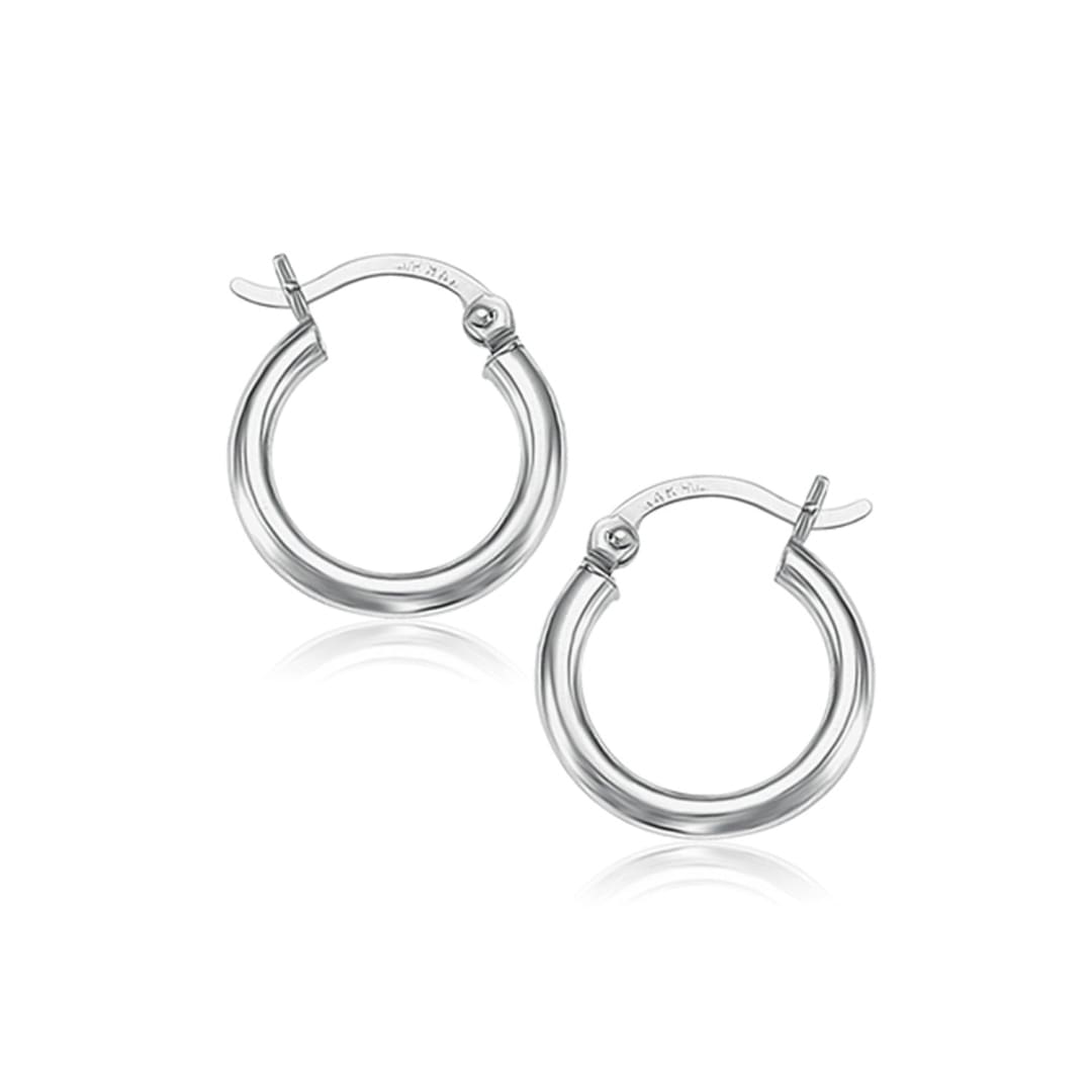 14k White Gold Polished Hoop Earrings (15 mm) | Richard Cannon Jewelry