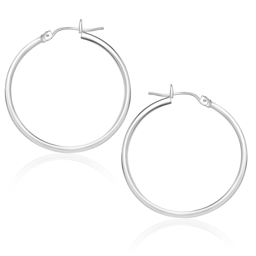 14k White Gold Polished Hoop Earrings (25 mm) | Richard Cannon Jewelry