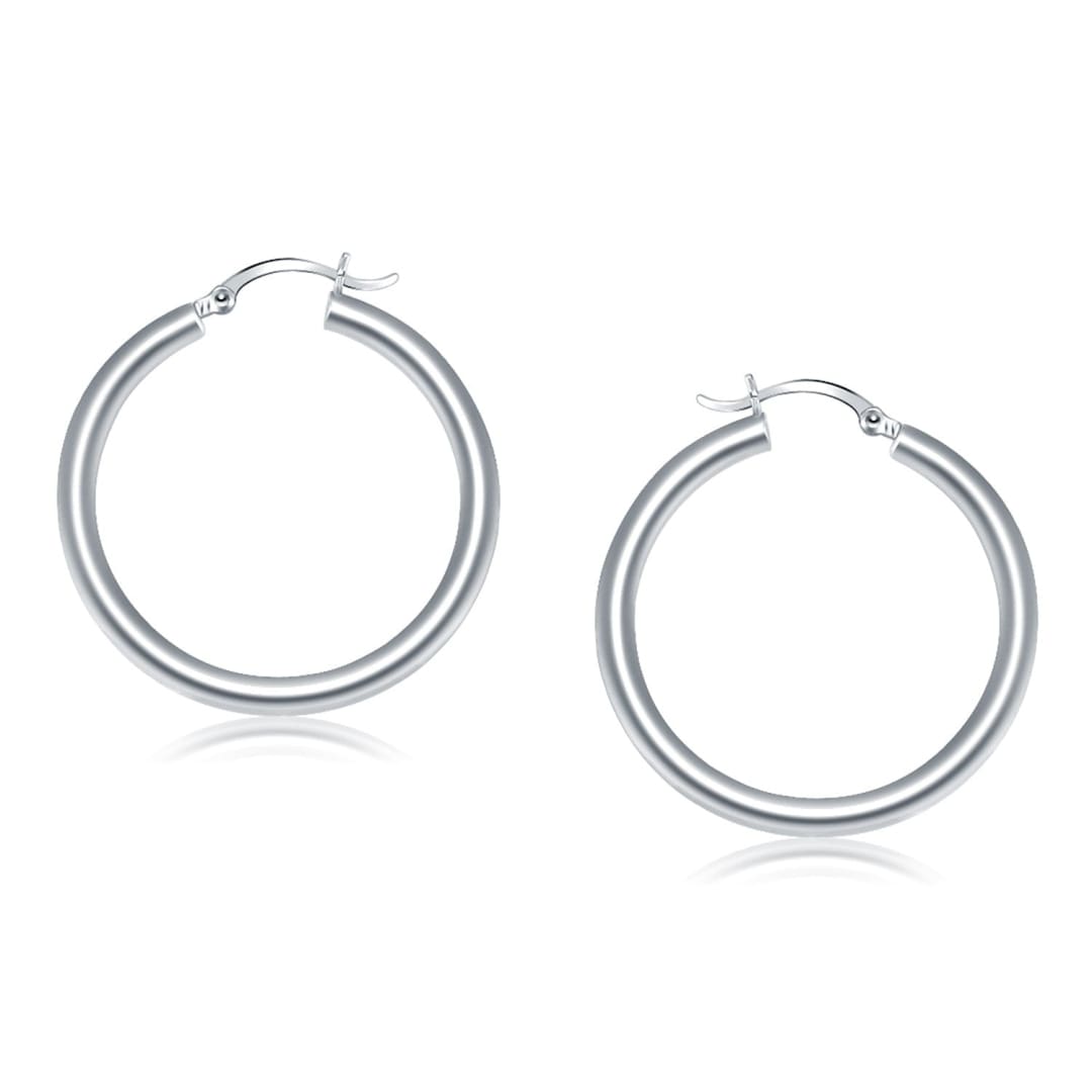 14k White Gold Polished Hoop Earrings (40 mm) | Richard Cannon Jewelry