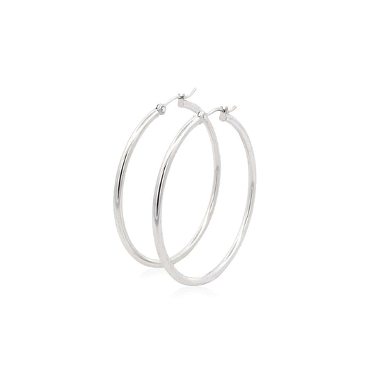 14k White Gold Polished Hoop Earrings (40 mm) | Richard Cannon Jewelry