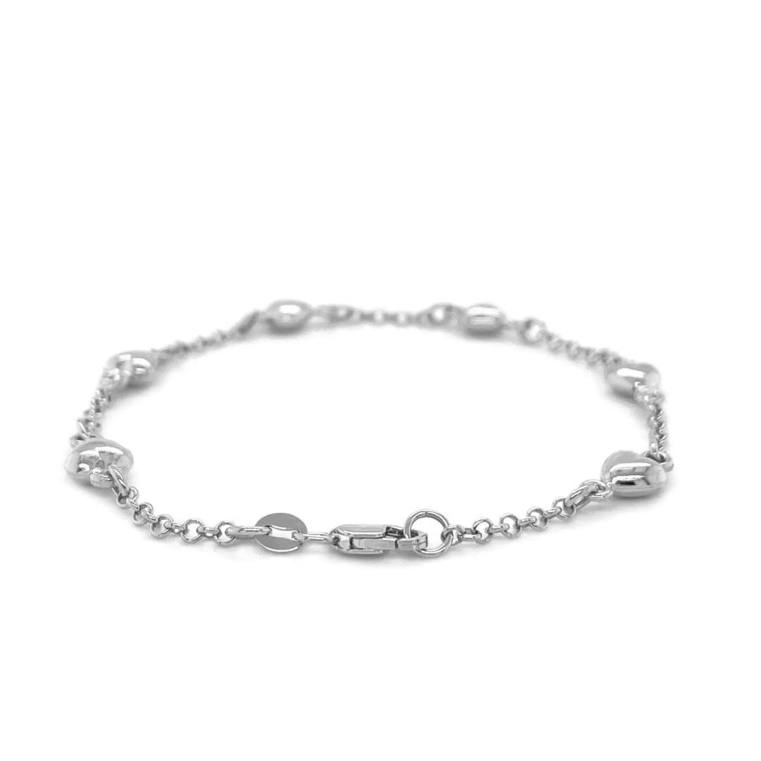 14k White Gold Rolo Chain Bracelet with Puffed Heart Stations | Richard Cannon Jewelry