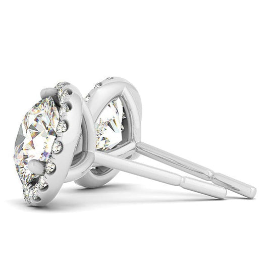 14k White Gold Round Prong Halo Style Earrings (1 cttw) | Richard Cannon Jewelry