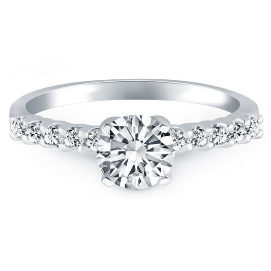 14k White Gold Shared Prong Diamond Band Accent Engagement Ring | Richard Cannon Jewelry