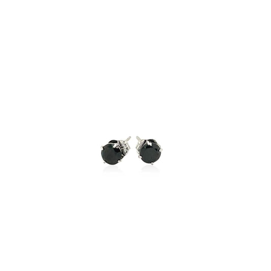 14k White Gold Stud Earrings with Black 4mm Cubic Zirconia | Richard Cannon Jewelry