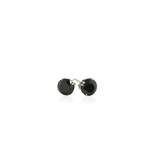 14k White Gold Stud Earrings with Black 6mm Faceted Cubic Zirconia | Richard Cannon