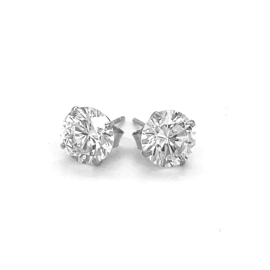 14k White Gold Stud Earrings with White Hue Faceted Cubic Zirconia | Richard Cannon