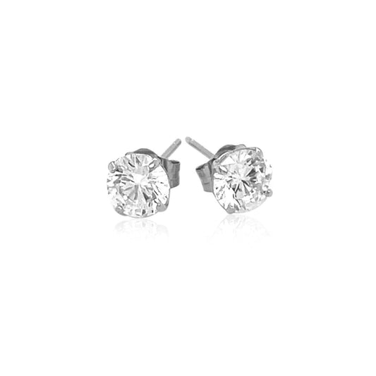 14k White Gold Stud Earrings with White Hue Faceted Cubic Zirconia | Richard Cannon