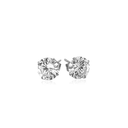 14k White Gold Stud Earrings with White Hue Faceted Cubic Zirconia | Richard Cannon