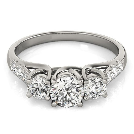14k White Gold Trellis Set 3 Stone Round Diamond Engagement Ring (1 1/8 cttw) | Richard