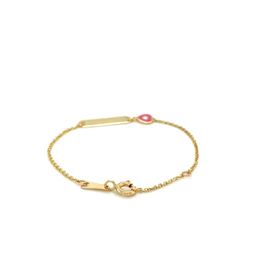 14k Yellow Gold 5 1/2 inch Childrens ID Bracelet with Enameled Heart | Richard Cannon