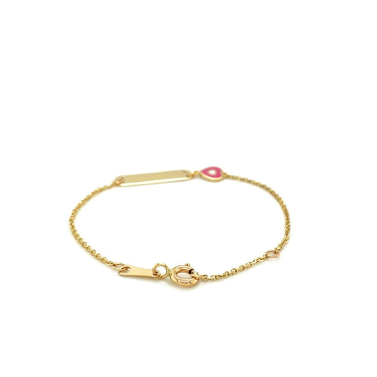14k Yellow Gold 5 1/2 inch Childrens ID Bracelet with Enameled Heart | Richard Cannon